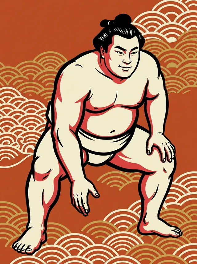 AI-generated illustration of a representative sumo wrestler. Not a photograph or a likeness of Orochigata Kinsaku.