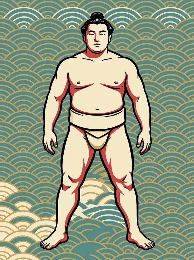 AI-generated illustration of a representative sumo wrestler. Not a photograph or a likeness of Chikuozan Tomohisa.