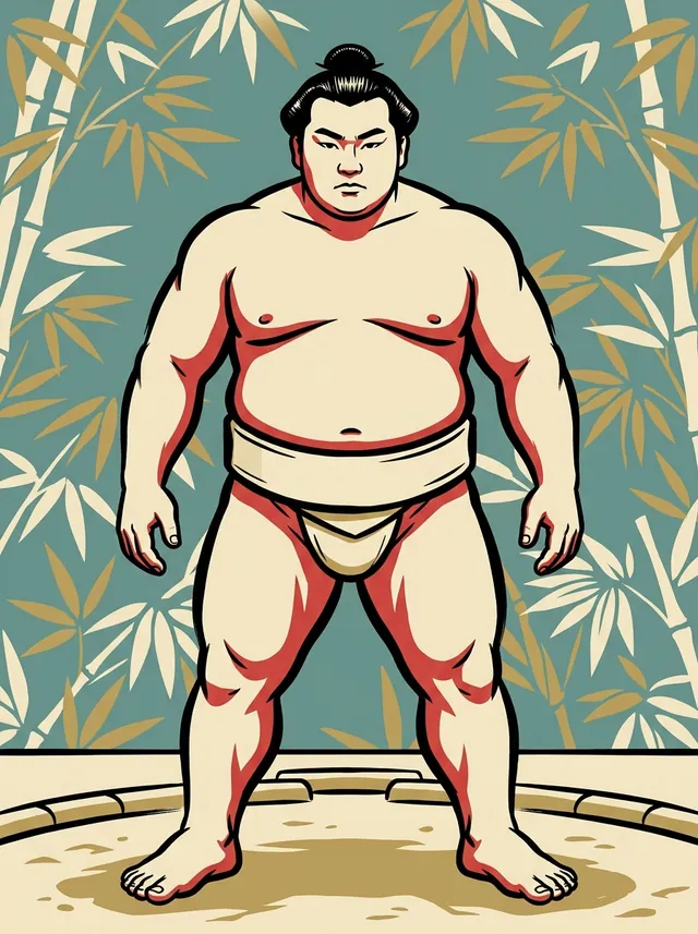AI-generated illustration of a representative sumo wrestler. Not a photograph or a likeness of Kuninobori Kunio.