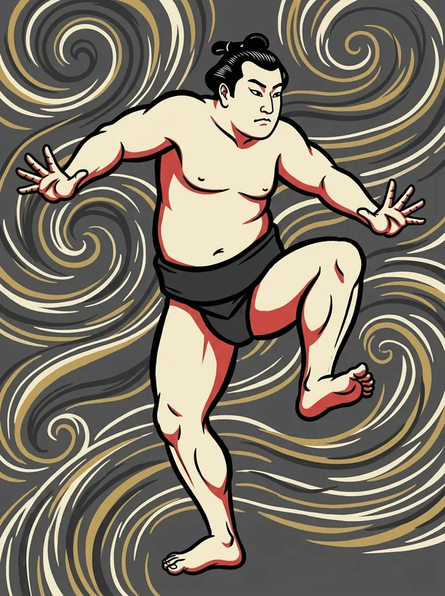 AI-generated illustration of a representative sumo wrestler. Not a photograph or a likeness of Fujinishiki Chiyokichi.