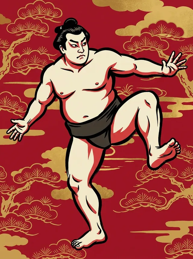 AI-generated illustration of a representative sumo wrestler. Not a photograph or a likeness of Suzuki.