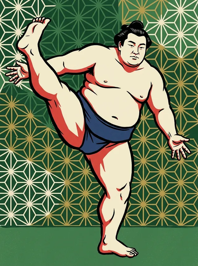 AI-generated illustration of a representative sumo wrestler. Not a photograph or a likeness of Ouchiyama Heikichi.