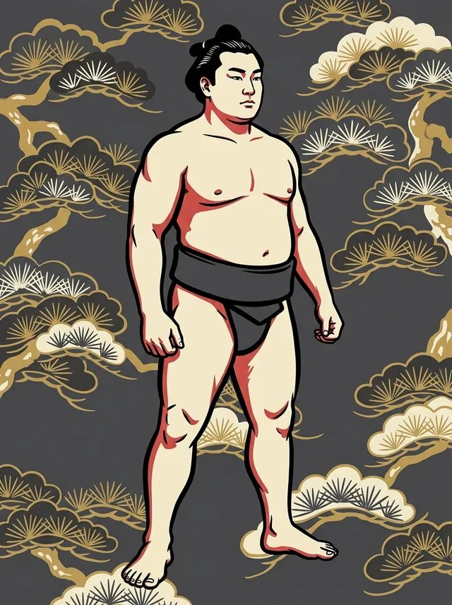 AI-generated illustration of a representative sumo wrestler. Not a photograph or a likeness of Kainishiki Masaru.