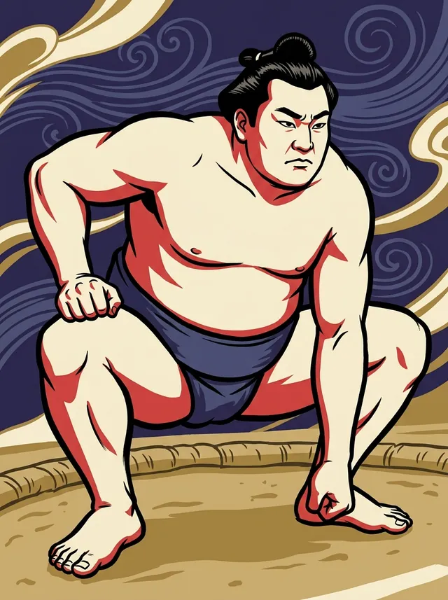 AI-generated illustration of a representative sumo wrestler. Not a photograph or a likeness of Oedo Yuji.