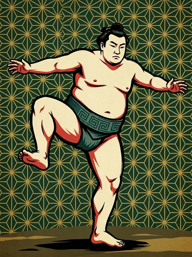 AI-generated illustration of a representative sumo wrestler. Not a photograph or a likeness of Tokitsuyama Jinichi.