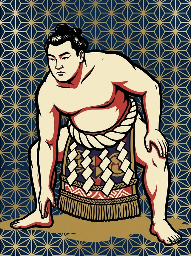 AI-generated illustration of a representative sumo wrestler. Not a photograph or a likeness of Wakanohana Kanji.
