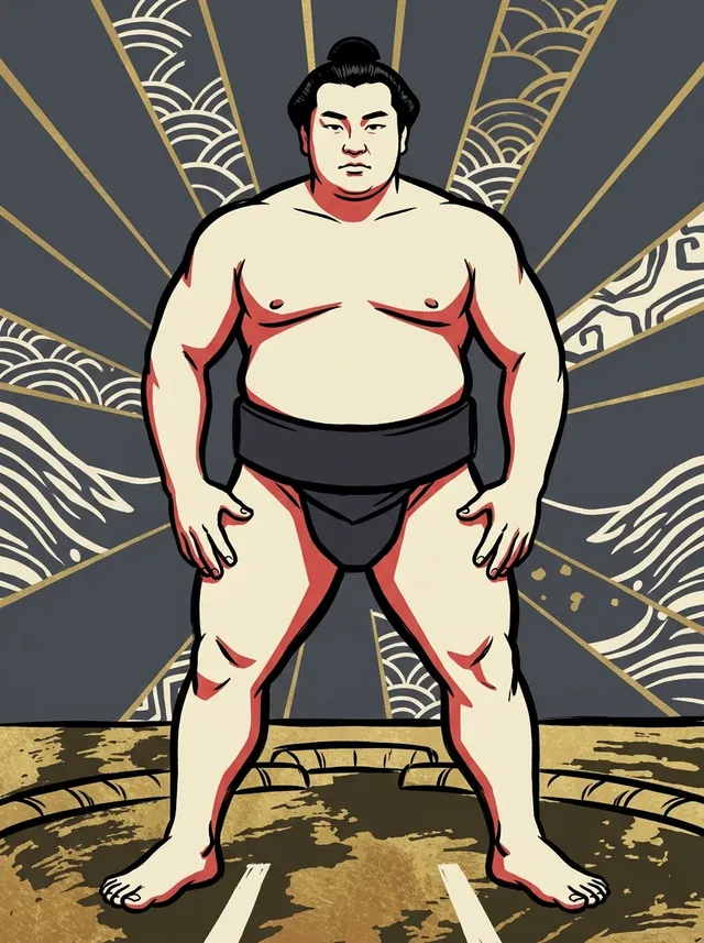AI-generated illustration of a representative sumo wrestler. Not a photograph or a likeness of Asawaka Kitaro.