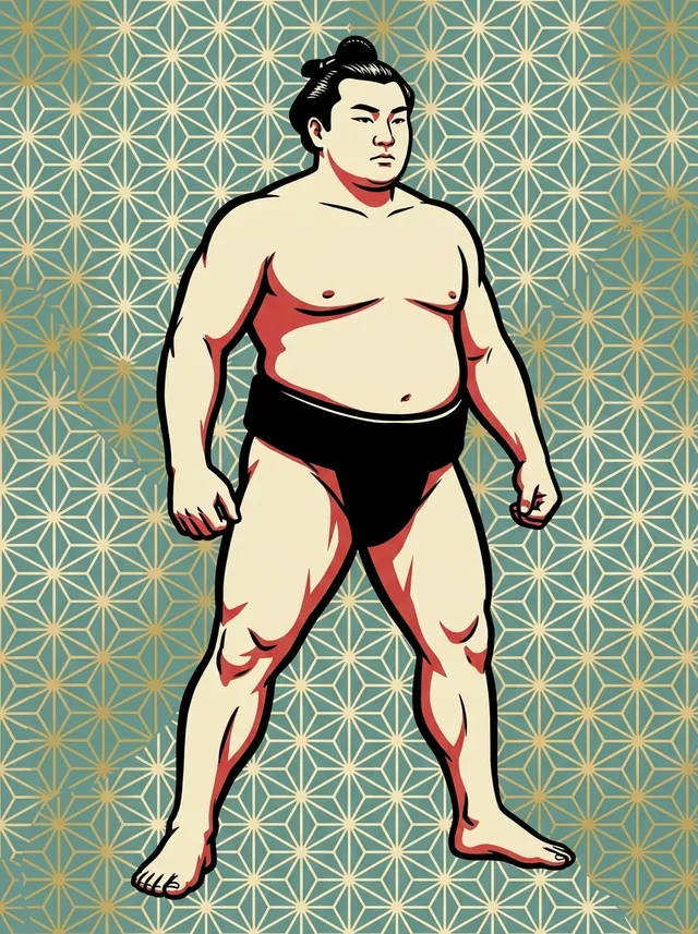 AI-generated illustration of a representative sumo wrestler. Not a photograph or a likeness of Yoshidagawa Seishiro.
