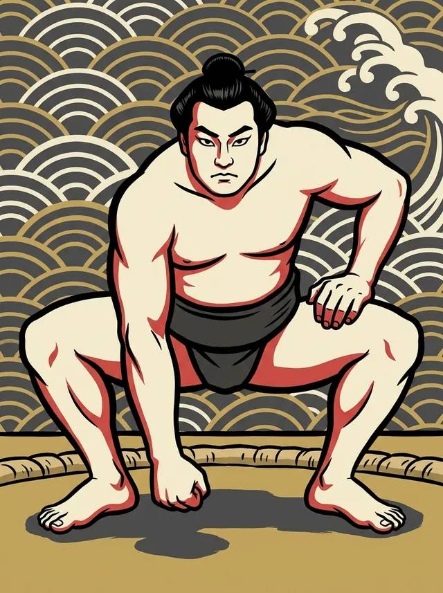 AI-generated illustration of a representative sumo wrestler. Not a photograph or a likeness of Ohikari Sadayuki.
