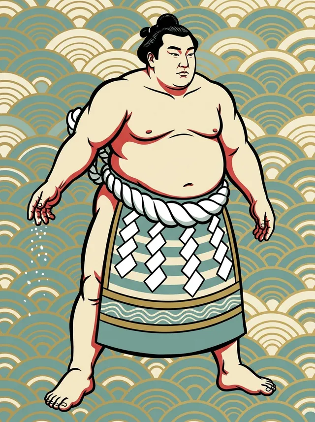 AI-generated illustration of a representative sumo wrestler. Not a photograph or a likeness of Asashio Taro.