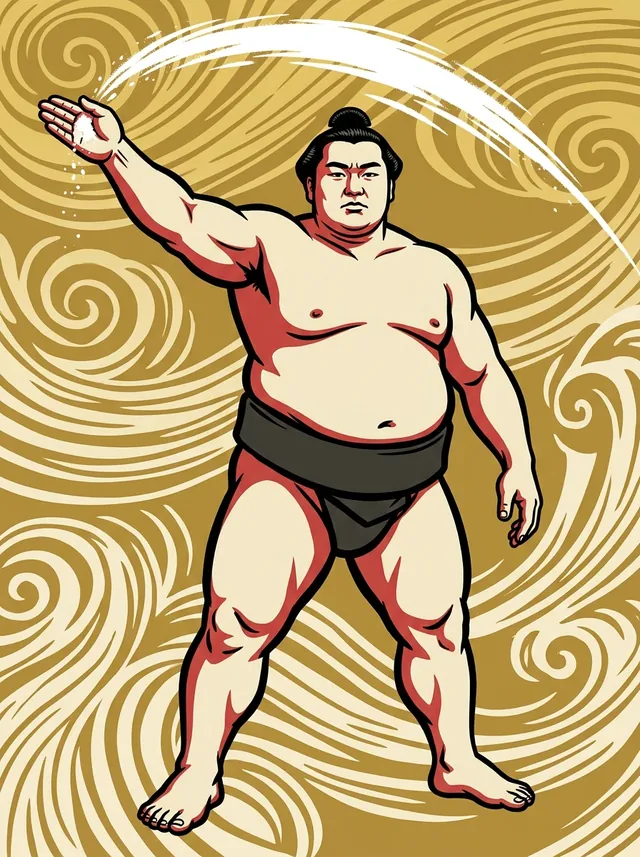 AI-generated illustration of a representative sumo wrestler. Not a photograph or a likeness of Matsunobori Shigeo.