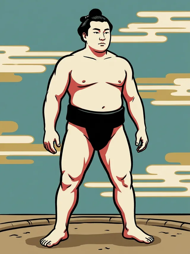 AI-generated illustration of a representative sumo wrestler. Not a photograph or a likeness of Miyanishiki Hiroshi.