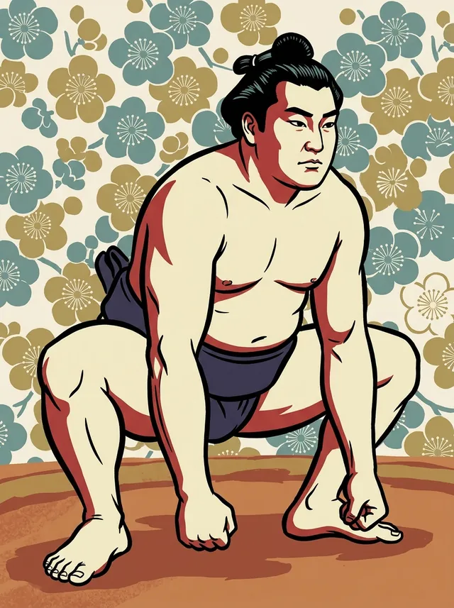 AI-generated illustration of a representative sumo wrestler. Not a photograph or a likeness of Arauma Onikichi.