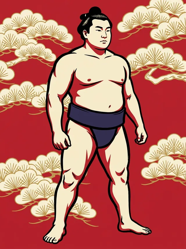 AI-generated illustration of a representative sumo wrestler. Not a photograph or a likeness of Dewaminato Shuichi.