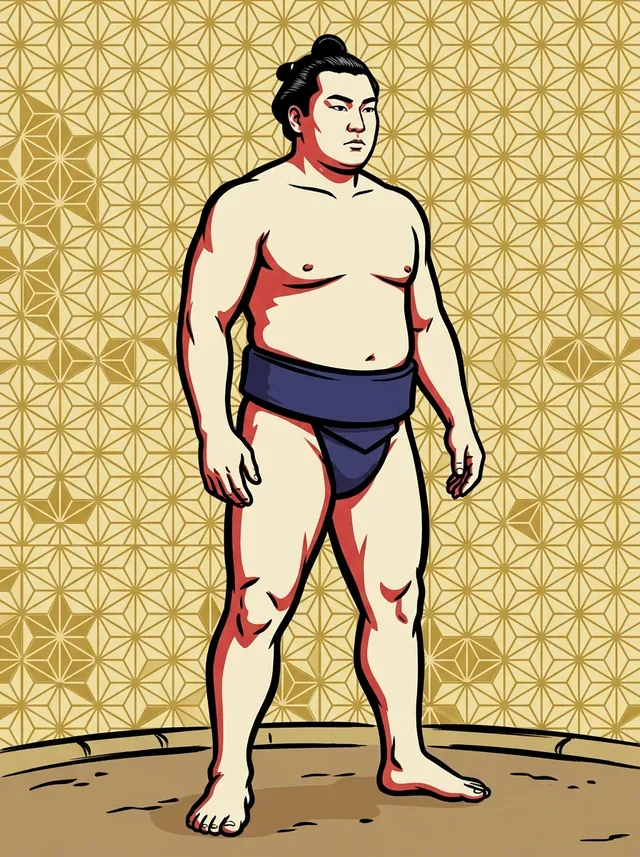AI-generated illustration of a representative sumo wrestler. Not a photograph or a likeness of Naruyama Akira.