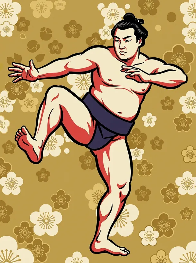 AI-generated illustration of a representative sumo wrestler. Not a photograph or a likeness of Haguroyama Sojo.