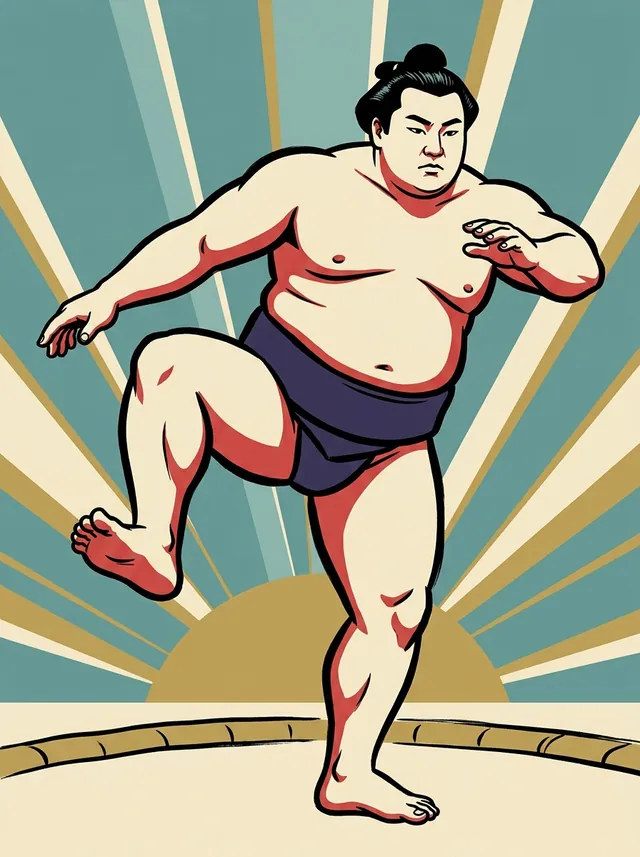 AI-generated illustration of a representative sumo wrestler. Not a photograph or a likeness of Wakamaeda Eiichiro.