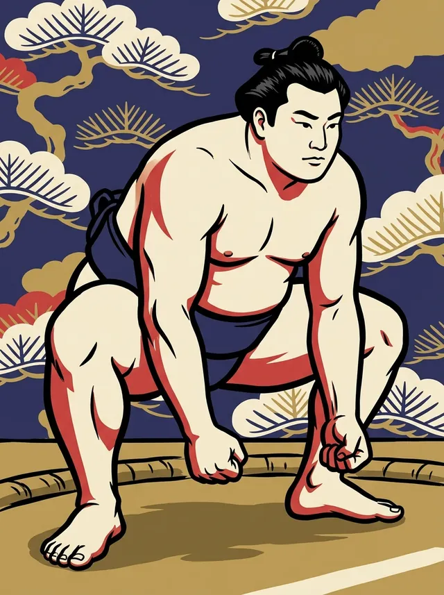AI-generated illustration of a representative sumo wrestler. Not a photograph or a likeness of Maenoyama Masazo.