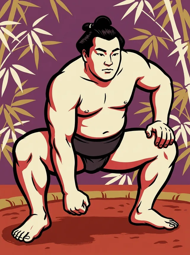 AI-generated illustration of a representative sumo wrestler. Not a photograph or a likeness of Kamioiyama Kiyoshi.
