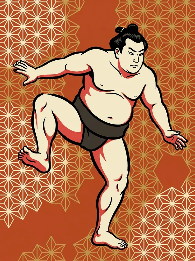 AI-generated illustration of a representative sumo wrestler. Not a photograph or a likeness of Iwakaze Kakutaro.