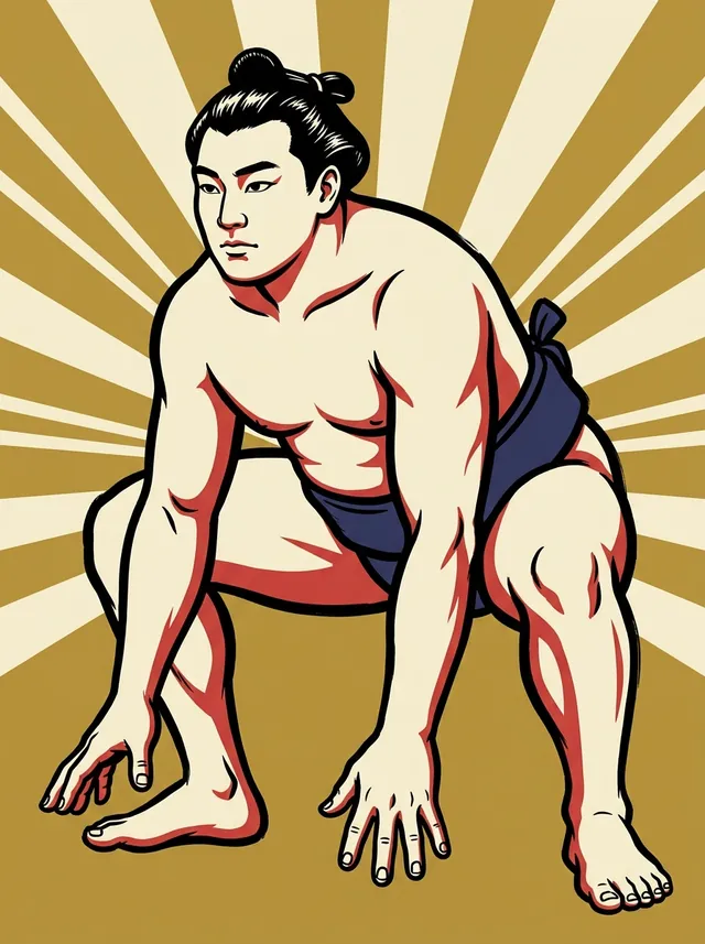 AI-generated illustration of a representative sumo wrestler. Not a photograph or a likeness of Yasome Shigeo.