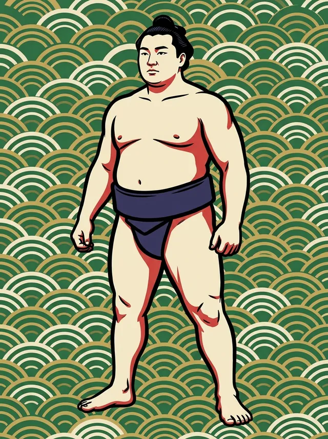 AI-generated illustration of a representative sumo wrestler. Not a photograph or a likeness of Tachikaze Yoshitsune.