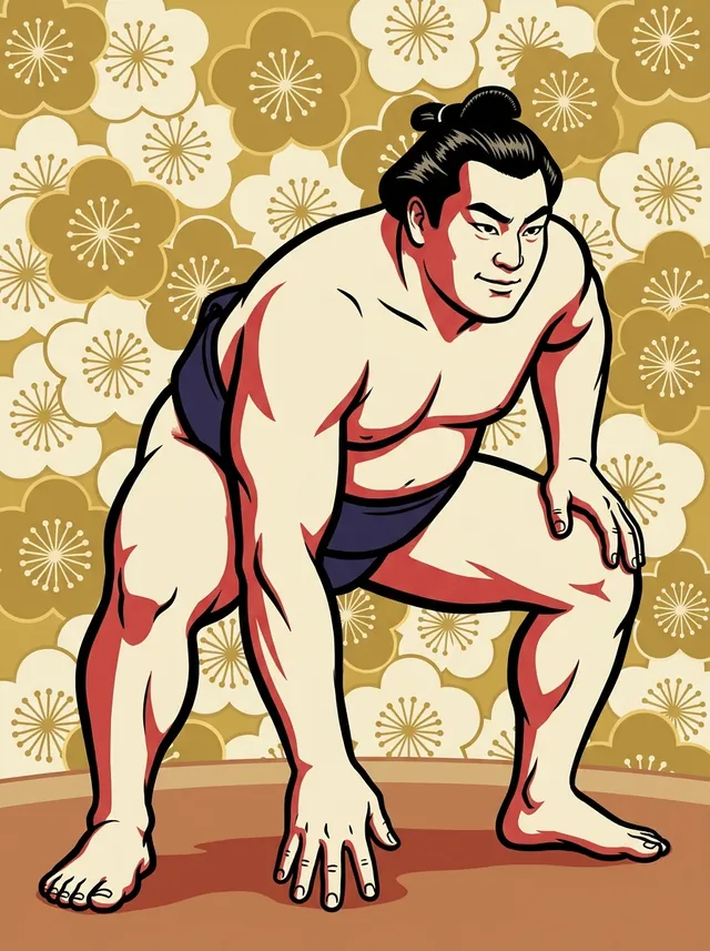 AI-generated illustration of a representative sumo wrestler. Not a photograph or a likeness of Koinose Torao.
