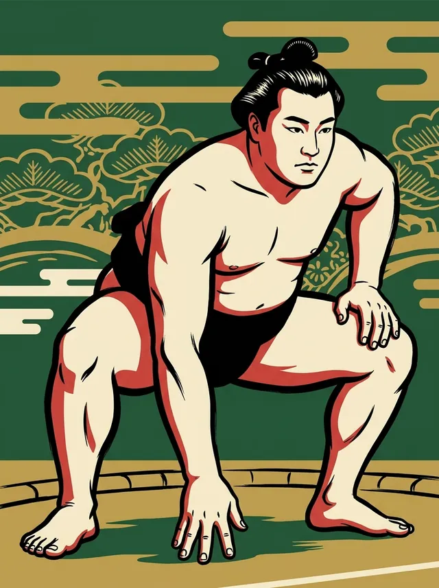 AI-generated illustration of a representative sumo wrestler. Not a photograph or a likeness of Fusanishiki Katsuhiko.