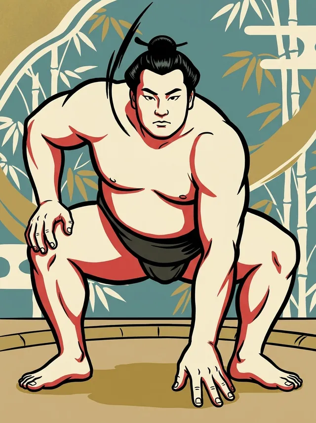 AI-generated illustration of a representative sumo wrestler. Not a photograph or a likeness of Kanenohana Takeo.