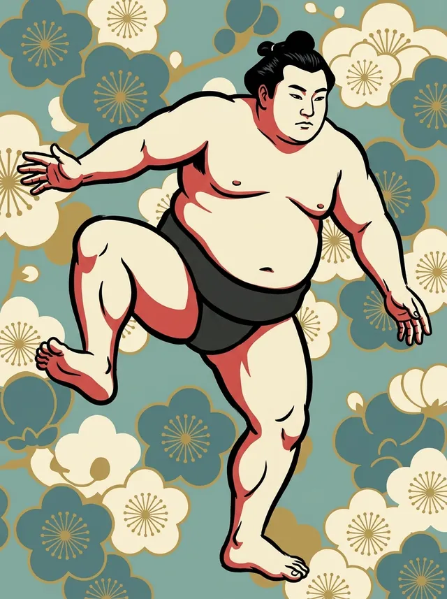 AI-generated illustration of a representative sumo wrestler. Not a photograph or a likeness of Tatsumi Tokusaburo.