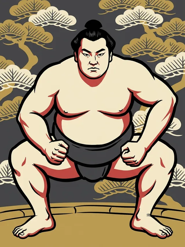 AI-generated illustration of a representative sumo wrestler. Not a photograph or a likeness of Wakachichibu Komei.