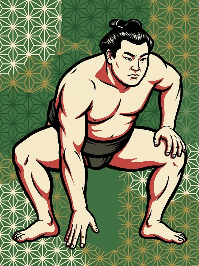 AI-generated illustration of a representative sumo wrestler. Not a photograph or a likeness of Kitabayama Hidetoshi.