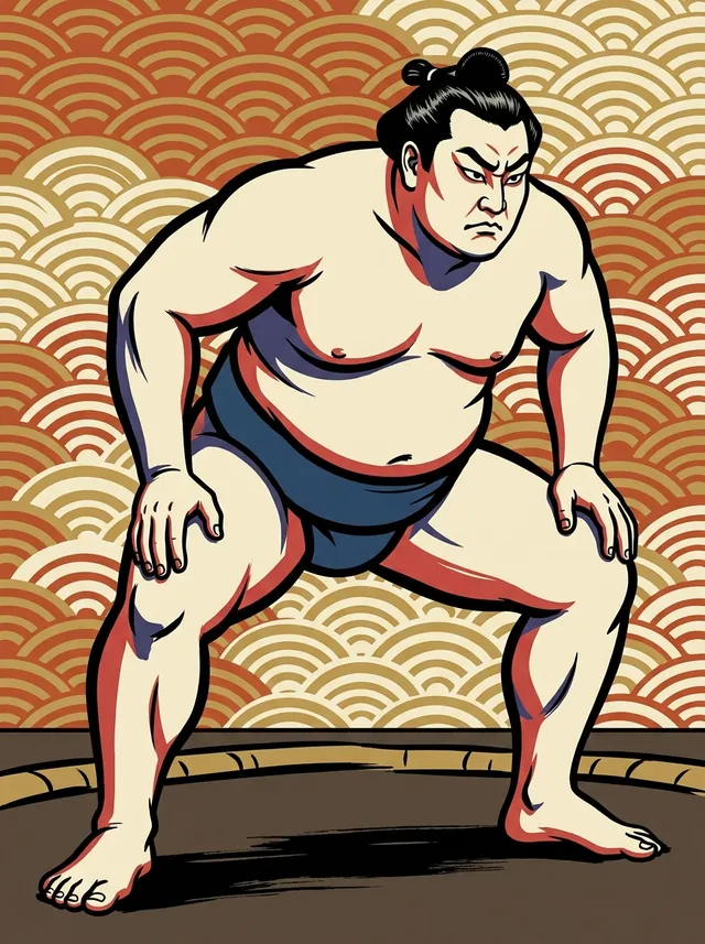AI-generated illustration of a representative sumo wrestler. Not a photograph or a likeness of Fujinishiki Akira.