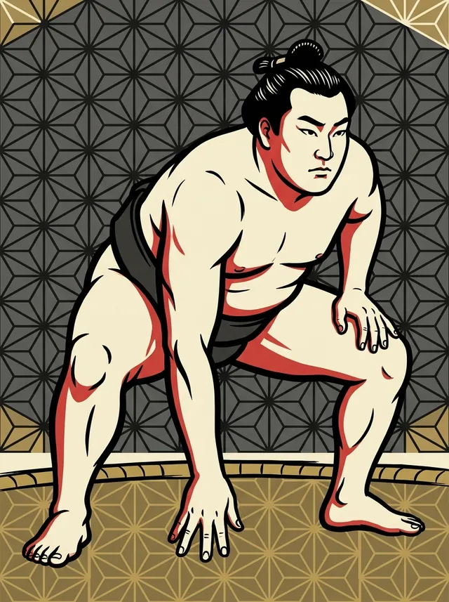 AI-generated illustration of a representative sumo wrestler. Not a photograph or a likeness of Shinkawa Katsumi.