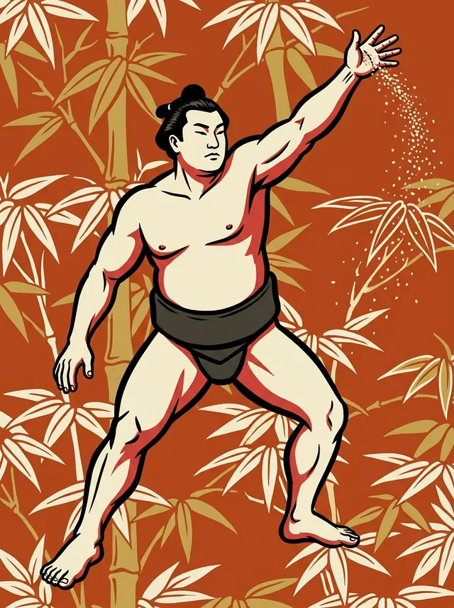 AI-generated illustration of a representative sumo wrestler. Not a photograph or a likeness of Myobudani Yasuhiko.