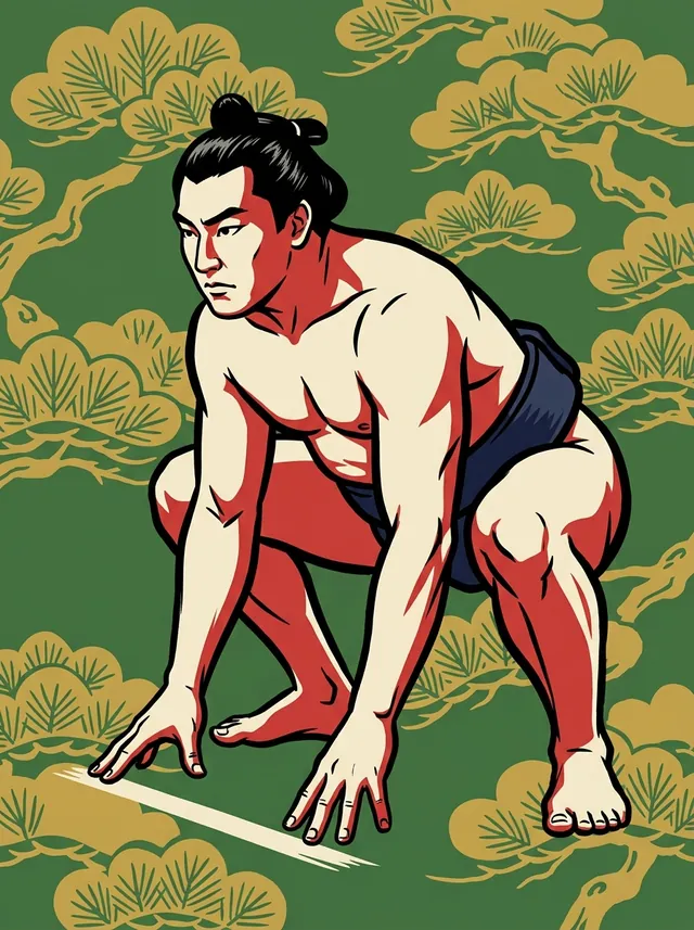 AI-generated illustration of a representative sumo wrestler. Not a photograph or a likeness of Kairyuyama Teruhisa.