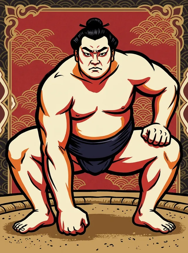 AI-generated illustration of a representative sumo wrestler. Not a photograph or a likeness of Hagurohana.