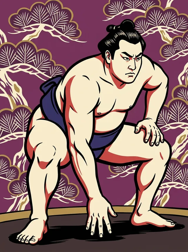 AI-generated illustration of a representative sumo wrestler. Not a photograph or a likeness of Maedagawa Katsu.