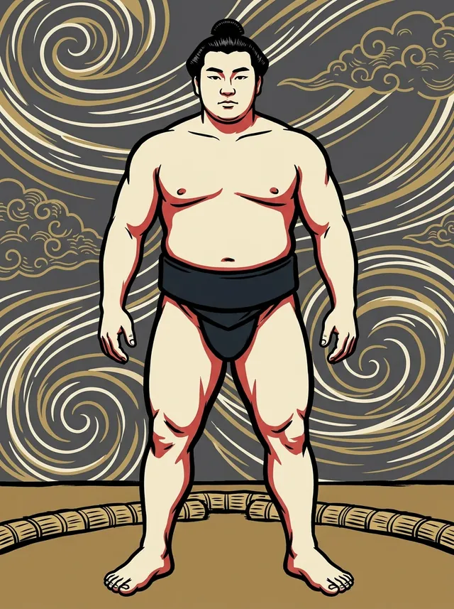 AI-generated illustration of a representative sumo wrestler. Not a photograph or a likeness of Ichinoya Totaro.