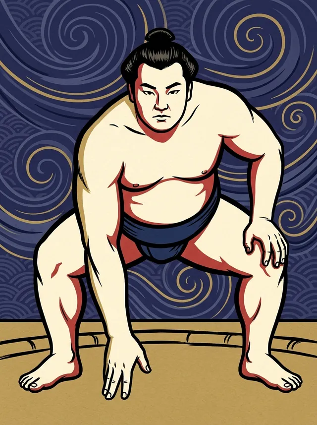 AI-generated illustration of a representative sumo wrestler. Not a photograph or a likeness of Kaiho Ryoji.