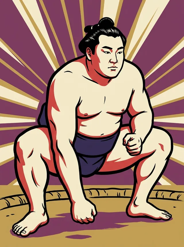 AI-generated illustration of a representative sumo wrestler. Not a photograph or a likeness of Wakakoma Kenzo.
