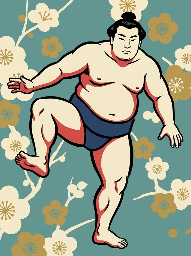 AI-generated illustration of a representative sumo wrestler. Not a photograph or a likeness of Toyokuni Susumu.