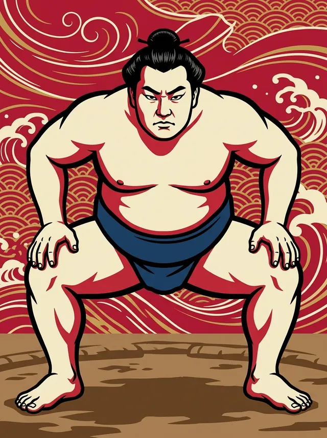 AI-generated illustration of a representative sumo wrestler. Not a photograph or a likeness of Hirokawa Taizo.