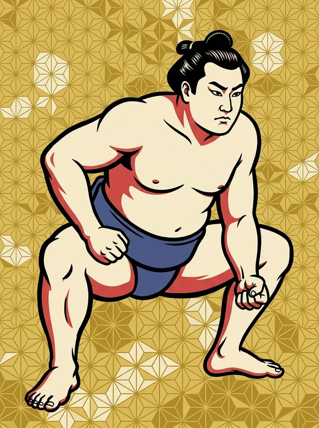 AI-generated illustration of a representative sumo wrestler. Not a photograph or a likeness of Wakanami Jun.