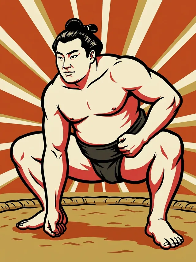 AI-generated illustration of a representative sumo wrestler. Not a photograph or a likeness of Sakahoko Yojiro.