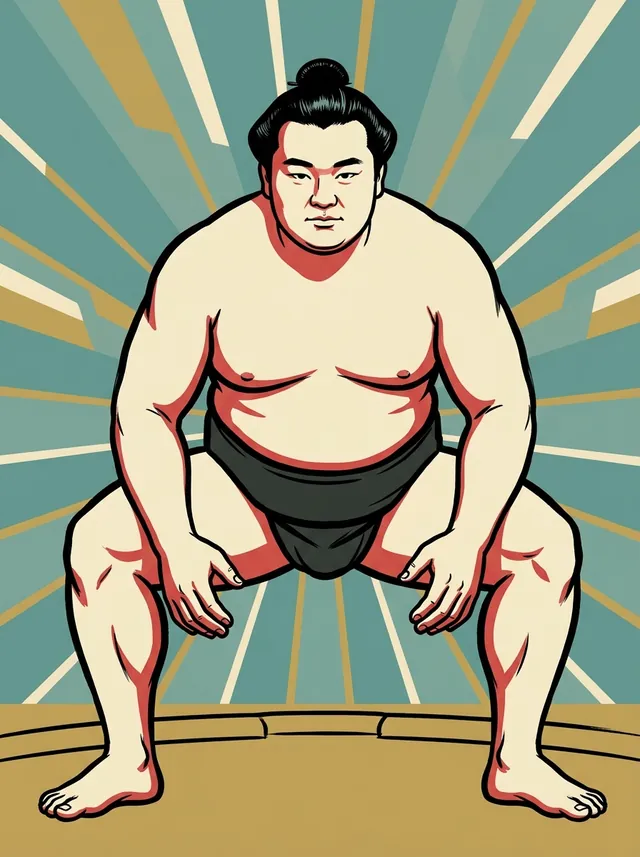 AI-generated illustration of a representative sumo wrestler. Not a photograph or a likeness of Kiyokuni Katsuo.