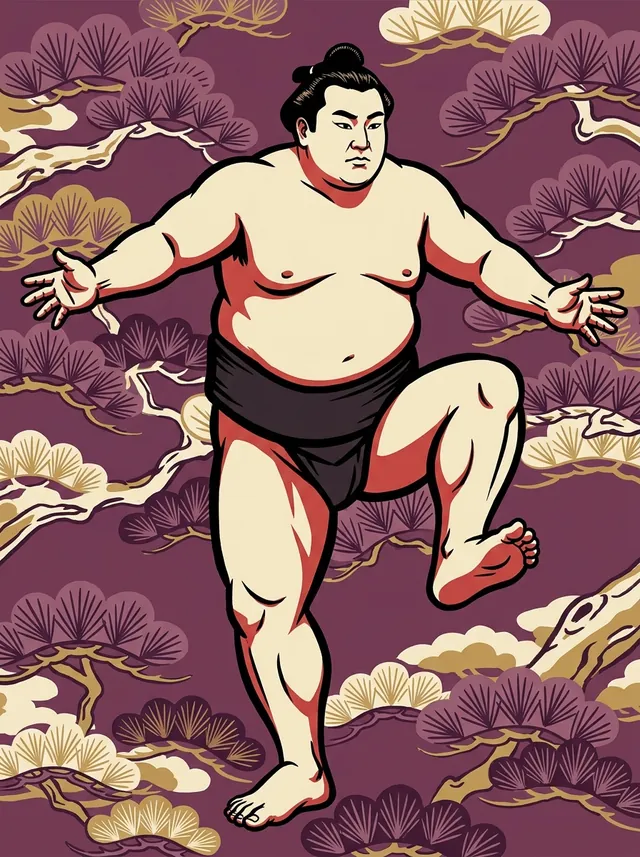 AI-generated illustration of a representative sumo wrestler. Not a photograph or a likeness of Wakamiyama Kohei.