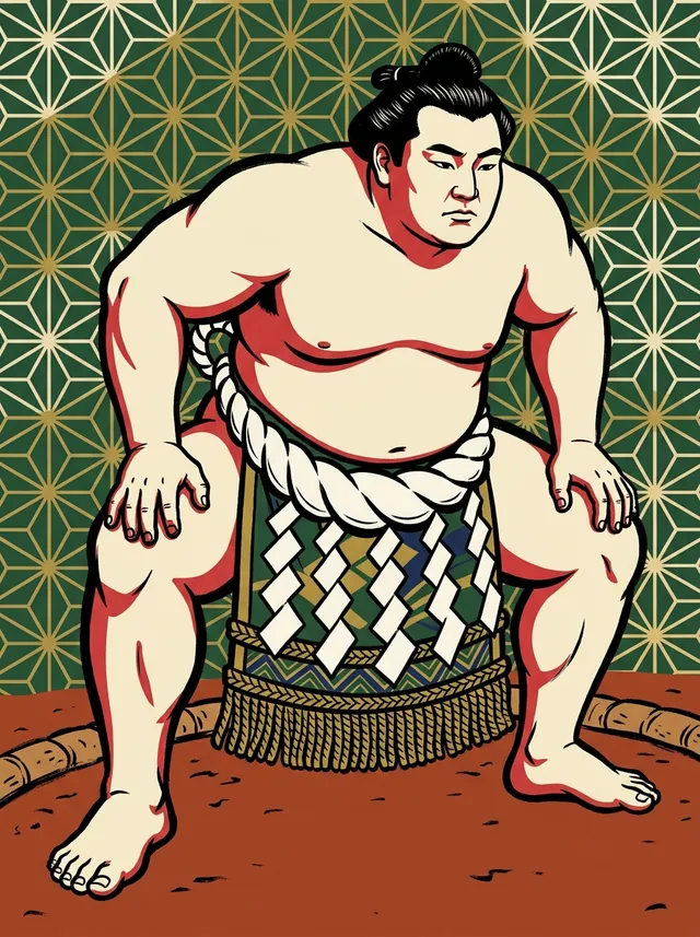 AI-generated illustration of a representative sumo wrestler. Not a photograph or a likeness of Tamanoumi Masahiro.