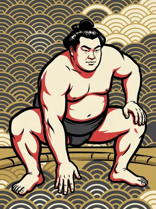 AI-generated illustration of a representative sumo wrestler. Not a photograph or a likeness of Kitanokuni Hitoshi.