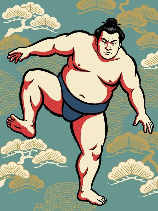 AI-generated illustration of a representative sumo wrestler. Not a photograph or a likeness of Hasegawa Katsuhiro.